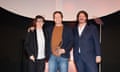 Best food personality award winner Jamie Oliver is presented with his award by Sue Perkins and Jay Rayner.

The Observer Food Monthly awards 2016, held at Freemasons Hall in central London, 13 October 2016