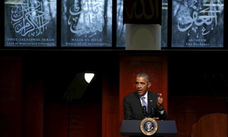 Barack Obama was making his first visit to a US mosque as president and suggested to those Americans who had not visited a mosque, ‘think of your own church or synagogue or temple and a mosque like this will be very familiar.’