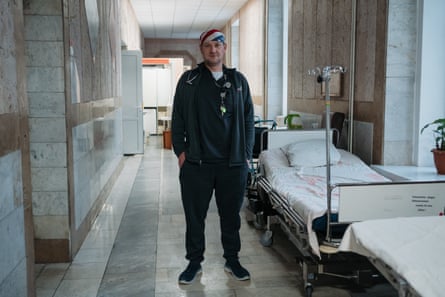 ‘We lived like moles for days’: Dr Serhii Dubrov in a hospital in Kyiv on Thursday.