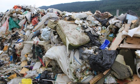 Illegally deposited waste dumped near Neath in Wales.