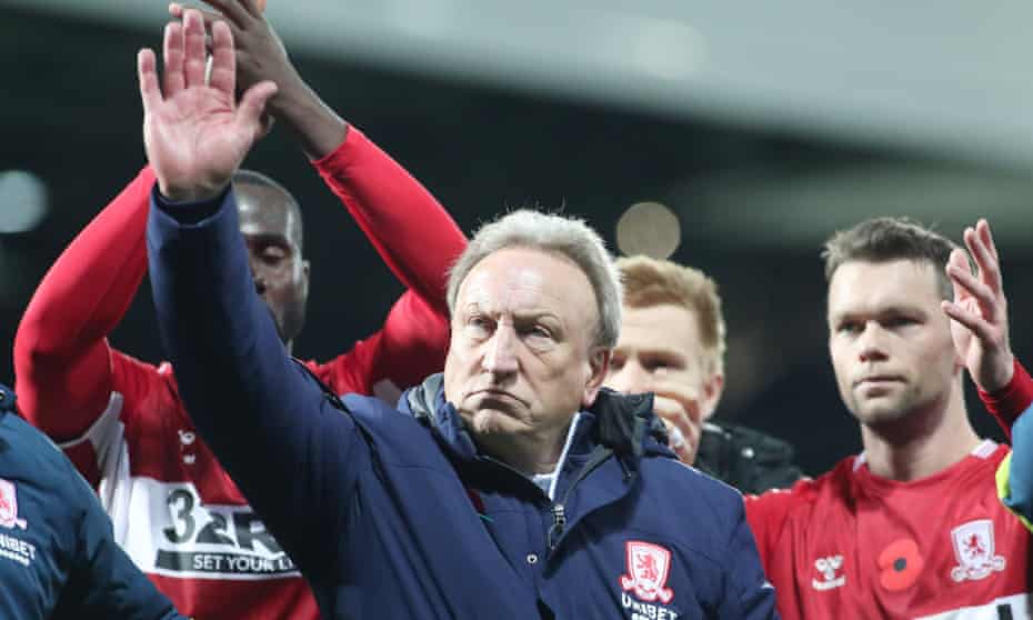 Neil Warnock waves goodbye to Middlesbrough fans after their draw at West Bromwich Albion