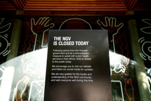 A closed sign is seen out side the NGV on 16 March 2020 in Melbourne, Australia at the onset of the coronavirus pandemic.