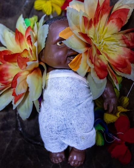 Detail of a baby in a wooden container, which will be used by ‘Ecos del Tambor’ (Echoes of the drum) for its presentation in Quinamayó