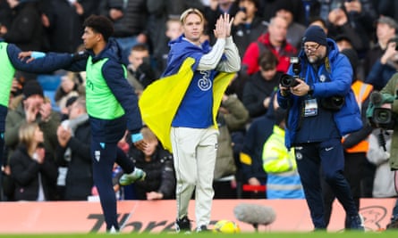 Mykhaylo Mudryk is presented to the Stamford Bridge crowd