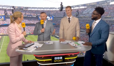 Wayne with other footbally pundits during a BBC broadcast of the World Cup final