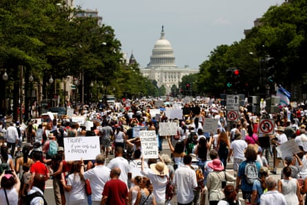A mass demonstration against the Trump administration’s immigration policy in June 2018.