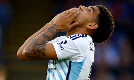 Nottingham Forest’s Morgan Gibbs-White reacts after hitting the post at Crystal Palace.