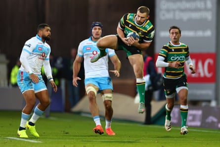 Ollie Sleightholme catches the ball during Northampton’s win against the Bulls.