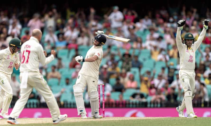 England avoid Ashes whitewash after surviving in fourth Test with Australia | Ashes 2021-22 2 Ben Stokes shows his frustration after being dismissed by Australia’s Nathan Lyon