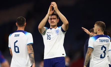 Harry Maguire applauds the England fans after victory against Scotland