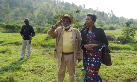 Jeanine Mabunda looks over the site for a memorial garden to rape survivors, with the governor of South Kivu