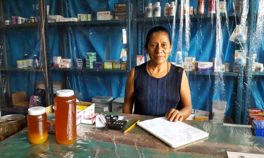 Retired community nurse Agustina Sarabia, 61, in her small pharmacy Santiago Nuyoó: ‘Now, communication will be private and fast.’