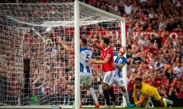 Harry Maguire celebrates Manchester United’s goal against Brighton
