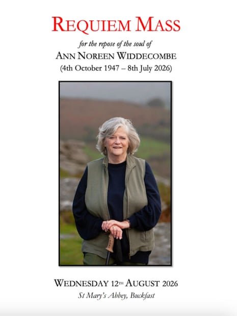 Order of service for Ann Widdecombe’s requiem mass.