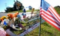 Shown is a makeshift memorial for NHL hockey player Johnny Gaudreau and his brother Matthew, who were killed by a suspected drunken driver as they bicycled on a rural road in August in Oldmans Township, New Jersey.