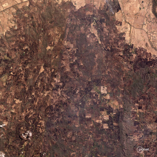 Satellite imagery of Ruffy, Victoria after the Bushfires