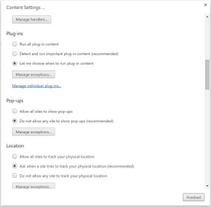 Content settings for Chrome.