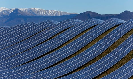 A huge solar installation in Les Mees, in the department of Alpes-de-Haute-Provence. France is predicted to miss both renewable and energy efficiency targets. 