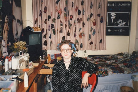 “I must have been curling my hair that day!” Sarah Trivuncic at her university halls of residence in the early 90s with a Mother Fist poster on the wall behind