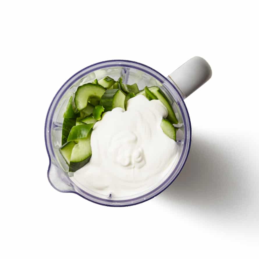 Felicity Cloak's Cucumber Soup 01f.  Add in yogurt and mix.