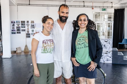 Shelley Maxwell, Matthew Xia and Suzan-Lori Parks in 2025 during rehearsals for The Harder They Come.