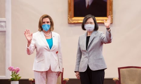 US House speaker Nancy Pelosi and Taiwan president Tsai Ing-wen pose for photos during their meeting at the Presidential Palace in Taipei.