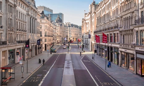 An eerily quiet Regent Street in the heart of London’s West End