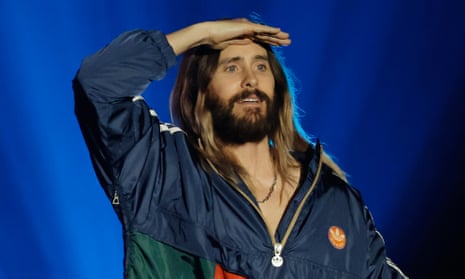 Jared Leto speaks onstage at the 2023 iHeartRadio ALTer EGO music festival in Inglewood, California, in January.