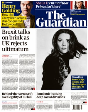 Guardian front page, Friday 11 September 2020