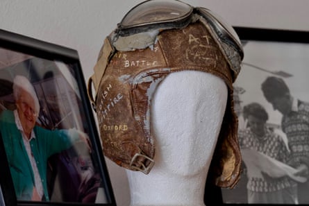 Stratford’s apartment is is filled with mementos, including photos and a prized leather flying helmet.