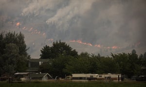 The Snowy mountain wildfire, visible from Cawston, British Columbia on 2 August 2018.