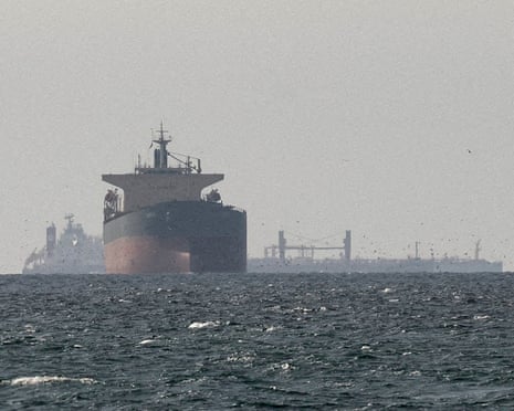 Commercial shipping can be seen near strait of Hormuz close to the border with Oman’s Musandam governance in March.