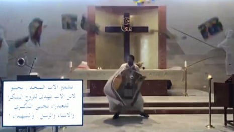 Beirut explosion: priest dodges falling debris as shockwave hits church during mass – video