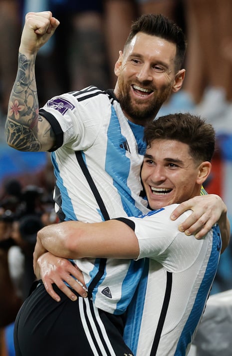 Scoring duo: Julian Alvarez celebrates with Lionel Messi.