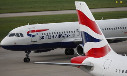 British Airways planes on the runway at Heathrow airport in London.