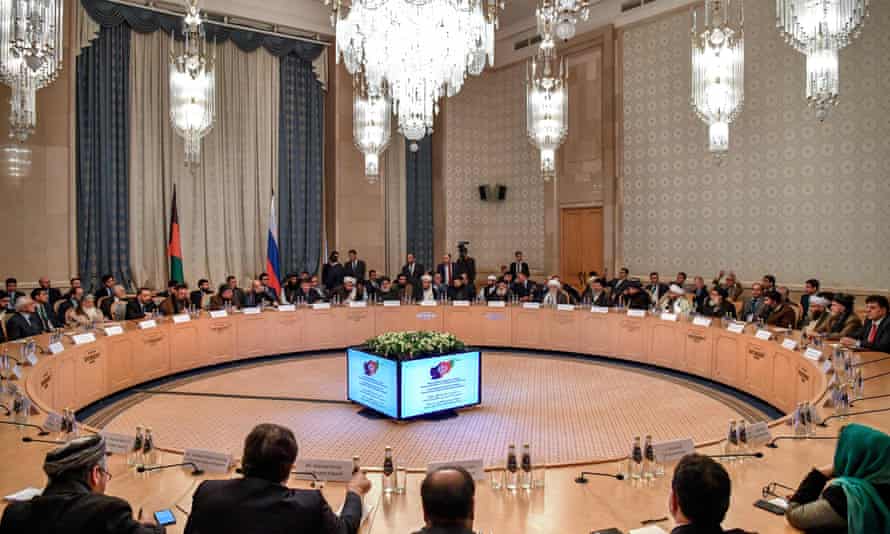 Participants attend the opening of the two-day Afghan peace talks in Moscow.