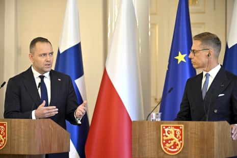 Polish president Karol Nawrocki and Finnish president Alexander Stubb during their joint press conference at the Presidential Castle in Helsinki, Finland.