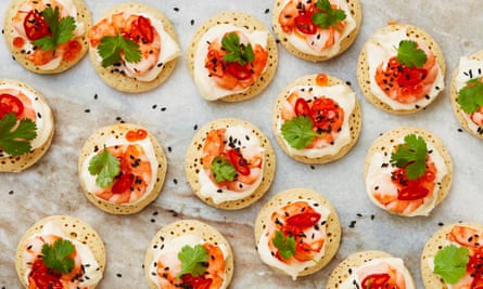 Ravinder Bhogal’s prawn and yuzu mayo blinis.