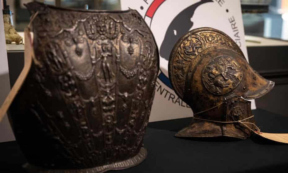 A breastplate and ceremonial helmet returned to the Louvre Museum in Paris. 