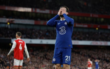 A dejected Ben Chilwell during Chelsea’s defeat at Arsenal.
