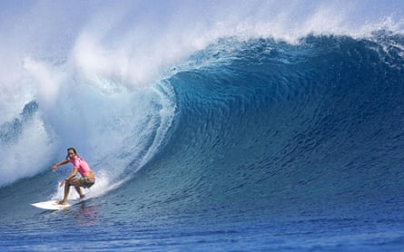Six-time world champion Layne Beachley rides Cloudbreak at the Roxy Pro in Fiji in 2005.