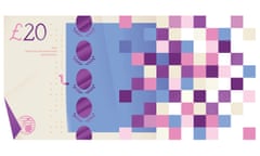 Illustration of £20 note merging into small squares