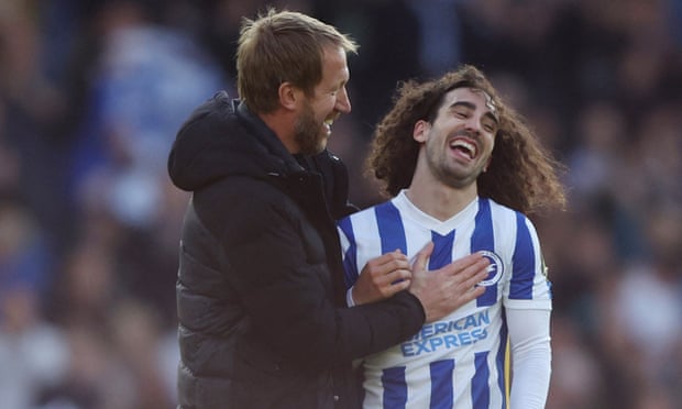 Graham Potter with Marc Cucurella in Brighton last May