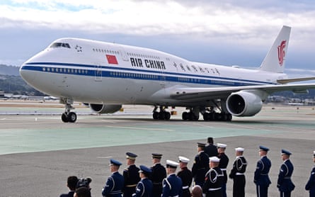 Xi Jinping arrives onboard a plane in San Francisco, California, on 14 November 2023.