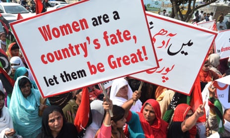 Supporters of the leftwing Pakistan Peoples Party participate in a rally in Lahore to mark International Women’s Day 2018