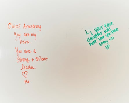 Armstrong’s wife and daughter left notes for him on the whiteboard in his office