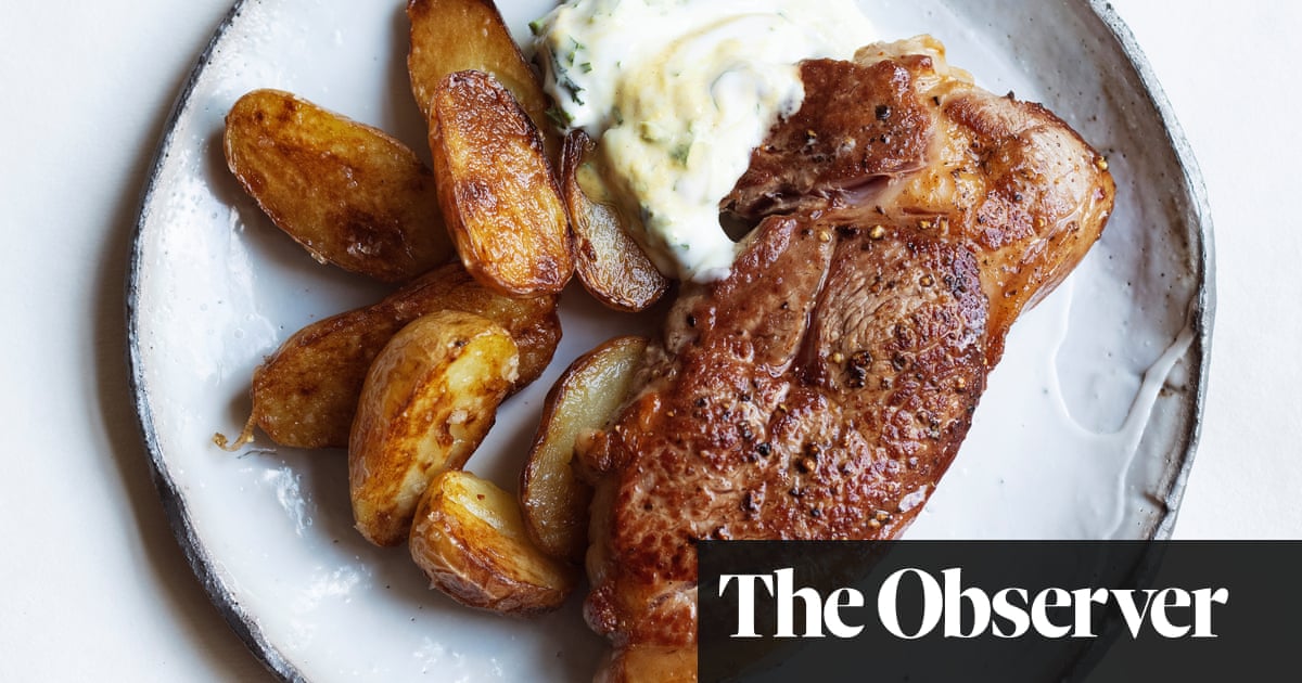 Nigel Slater’s recipe for grilled lamb steaks and sour cream sauce