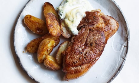 Nigel Slater’s recipe for grilled lamb steaks and sour cream sauce