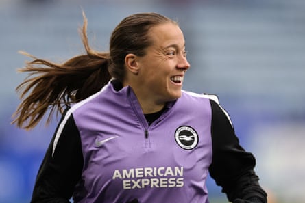 Fran Kirby smiles during the warm-up for Leicester City Women v Brighton Women at the King Power Stadium in March