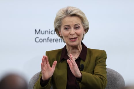 President of the European Commission Ursula von der Leyen speaks on a panel at the Munich Security Conference 2023